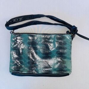 Made In Italy Genuine Leather Snakeskin Print Crossbody Shoulder Bag Teal Black